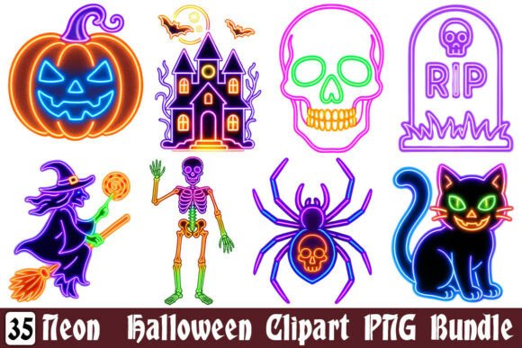 Download Neon Halloween Clipart PNG Bundle - Halloween clipart Collection